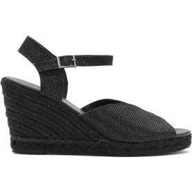 Resim Derimod Kadın Siyah Simli Bilekten Tokalı Dolgu Topuklu Espadril Sandalet 25SFD2074SM 