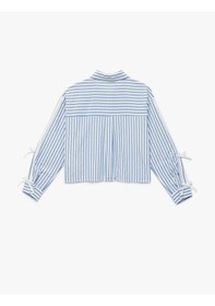 Resim Koton Uzun Kollu Fiyonk Detaylı Klasik Yaka Çizgili Crop Gömlek Mavi Çizgili 6skg60032aw Mavi 