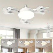 Resim LED Akıllı Tavan Fan Işığı - Uzaktan Kumandalı E27/E26 Soket Fan Işığı, Ayarlanabilir Parlaklık ve 3 Hız Ayarı, Yatak Odası, Oturma Odası, Çalışma Odası, Mutfak ve Banyo için Uygun, Tüm Mevsimler için Uygun (3 Başlıklı Fan Işığı Siyah) 