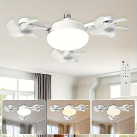 Resim LED Akıllı Tavan Fan Işığı - Uzaktan Kumandalı E27/E26 Soket Fan Işığı, Ayarlanabilir Parlaklık ve 3 Hız Ayarı, Yatak Odası, Oturma Odası, Çalışma Odası, Mutfak ve Banyo için Uygun, Tüm Mevsimler için Uygun (3 Başlıklı Fan Işığı Siyah) 
