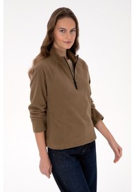 Resim U.S. Polo Assn. Kadın Haki Fermuarlı Dik Yaka Polar Sweatshirt 50316714-VR027 