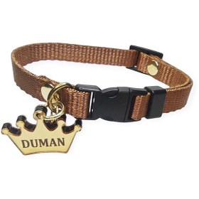 Resim İsimli Kedi Tasması , Kedi İsimlik , İsme Özel Tasma , Kahverengi 