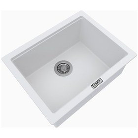 Resim Polex Cristalüx Granit Evye P-09 Beyaz Tezgah Altı Ve Tezgah Üstü Kare Mutfak Evyesi 55.5x43.5 CM 