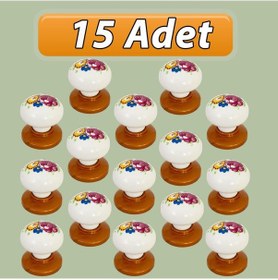 Resim 15 Adet Menekşe Kulp Beyaz Polimer Düğme Kulp Bakır Tablalı Mobilya Mutfak Dolabı Çekmece Kulbu Kulpları Beyaz 