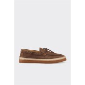 Resim Elle Kahve Deri Erkek Günlük Ayakkabı 