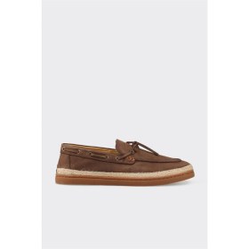 Resim Elle Kahve Deri Erkek Günlük Ayakkabı 