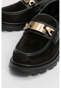 Resim Luvishoes Luvi Shoes Pray Siyah Süet Tokalı Kadın Loafer Ayakkabı Siyah 
