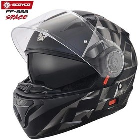 Resim Scoyco FF-868 Space Mat Siyah-Gri Çene Açılır Güneş Vizörlü Kask 