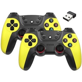 Resim Yellow-2.4g Kablosuz Çiftler Gamepad Windows Pc/android Tv İçin İki Oyunculu Oyun Denetleyicisi Oyun Kutusu/pc/android Tv Kutusu Joystick 