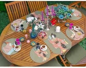 Resim RealHomes 6+1'li Yosun Yeşili Zeminli Etnik Figürlü Supla Runner Seti 