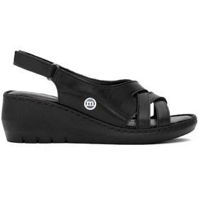 Resim Mammamia D25ys-2510 Kadın Hakiki Deri Dolgu Topuk Sandalet Siyah Siyah 