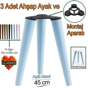 Resim 3 Adet Ahşap Ayak 45 Cm Açık Mavi M8 Civatalı Bağlantı Aparatlı Mobilya Tabure Sehpa Masa Destek Ayağı Açık Mavi 