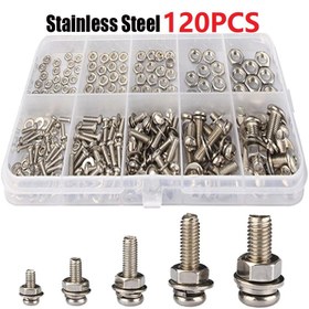 Resim 120 adet Paslanmaz Çelik SS304 Vida ve Somun Seti Kiti M2 M2.5 M3 M4 M5 Detaylı Somun ve Cıvata Seti Dayanıklı Vida ve Somun Seti DIY, Tamir ve İnşaat için 