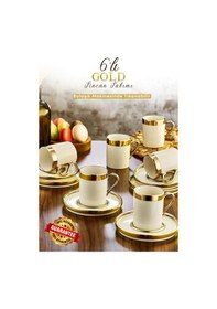 Resim Grimorlife Altın Yaldızlı Gold 6 Kişilik Porselen Fincan Seti 12 Parça Türk Kahvesi Takımı Kahve Fincanı 100 Ml Gold 