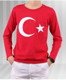 Resim Genel Markalar Unisex Çocuk Kırmızı Ay Yıldız Türk Bayraklı Kısa Kollu T-shirt tiwitibaby 