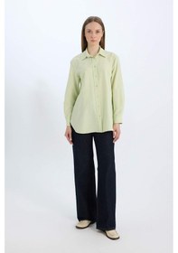 Resim DeFacto Relax Fit Basic Düz Poplin Uzun Kollu Gömlek Tunik D7341AX25SPGN764 