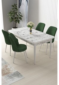 Resim Canisa Nil Serisi 70x110 Sabit Mutfak Masası Takımı Beyaz Mermer Desen Masa 4 Haki Yeşil Sandalye Masa Beyaz Mermer Desen Sandalye Haki Yeşil 