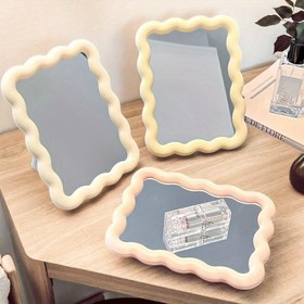Resim 1 adet Şık Dalgalı Kenar Ayarlanabilir Makyaj Aynası - Cilalı Cam Yüzey, Plastik Çerçeve Bej/Beyaz/Pembe - Çok Yönlü Makyaj Masası Montajı & Duvara Asma Seçenekleri - Kadınlar ve Gençler için İdeal Hediye 