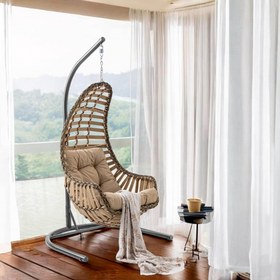 Resim Capri Swing Datça Bahçe Salıncağı | Tek Kişilik | Rattan Salıncak - Açık Kahve 