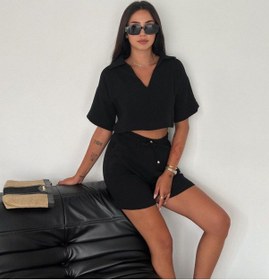 Resim Hgfashion Crop Şort Takım Siyah Renk Siyah 