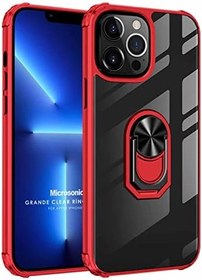 Resim Microsonic Apple iPhone 13 Pro Max için Kılıf Grande Clear Ring Holder Kırmızı [iPhone 13 Pro Max ile Uyumlu Kılıf - Kırmızı] 