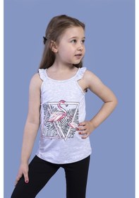 Resim Toontoy Kids Toontoy Kız Çocuk Fırfır Detaylı Flamingo Kabartma Baskılı Atlet Gri Melanj 