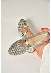 Resim Fox Shoes Y820724109 Gümüş File Görünümlü Kadın Babet Gümüş 
