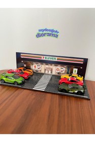 Resim HOT WHEELS 1/64 7Eleven Araba Otopark Diorama (Arabalar Dahil Değildir) - Otopark Garaj Sergileme Standı 