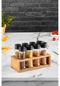 Resim Joy Kitchen Lisa Ahşap Baharatlık Seti 8'Li Siyah Kapak 
