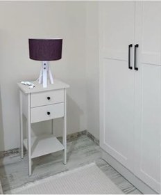 Resim Depolife Abajur Komidin üstü masa üstü abajur lamba Kumaşlı 3 ayaklı Mor 