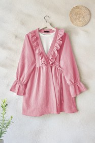 Resim MODAQU Yaka Fırfırlı Yan İp Bağlamalı Kimono - Pembe 