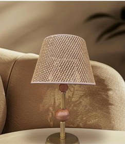 Resim DEDE ÇİFT AHŞAPLI ABAJUR ESKİTME RATTAN KAHVERENGİ ŞAPKALI 