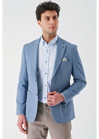 Resim İmza Örme Mono Yaka Çift Yırtmaç Likralı 6 Drop Slim Fit Dar Kesim Klasik Ceket 1002240138 - Açık Mavi 