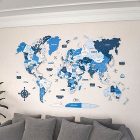 Resim Renkli Baskılı Ahşap Dünya Haritası (Navy) - 120x75 cm / İngilizce 