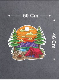Resim Kamp Avcı Doğa Manzara Sticker - 4x4 Off Road Kamp Camping Discover Adventure Sticker - Araba Oto Motosiklet Karavan Sticker - 02180 50x46 Cm 