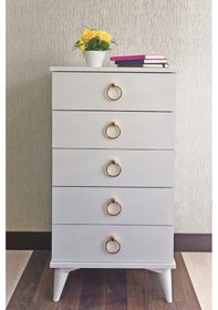 Resim Şifonyer 5 Çekmece Beyaz/Altın 