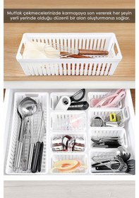 Resim 10 Parça Modüler Kaşıklık Seti - Çok Amaçlı Çekmece İçi Düzenleyici Mutfak Organizer Kepçelik Beyaz 