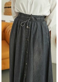 Resim 2215-denim Mevlana Düğmeli Etek Koyu Gri-1 Koyu Gri-1 Gri 