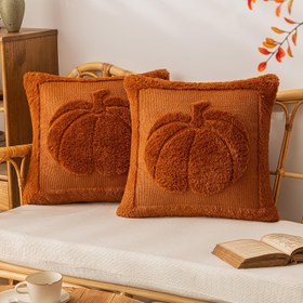 Resim 2 Adet Vintage Tarzı Yumuşak Karpuz Jakarlı Dekoratif Yastık Kılıfları, 18X18 /20X20 İnç, Düz Renk Peluş Karpuz Jakarlı Dekoratif Yastık Kılıfları, İç Mekan Oturma Odası Kanepe Yatağı İçin Kullanılabilir, Noel, Şükran Günü, Cadılar Bayramı Süslemeleri İçin Kullanılabilir, Parti Süslemeleri İçin de Kullanılabilir. 