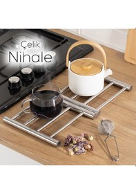 Resim Porsima Ivo-ks162 Paslanmaz Çelik Nihale Açılır Tencere Tava Altlığı Metal Altlık Gümüş 