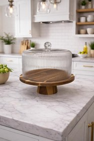 Resim MİEN Strıpe Ayaklı Cam Kek Fanusu 31 Cm Oval Model TKEBT Şeffaf 