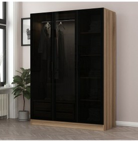 Resim Kale 3 Füme Cam Kapaklı 2ç Dolap Dore Füme Cam 190cm Ceviz 