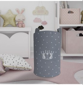 Resim Mekta Home Bebek Ve Çocuk Odası Kral Tacı Ve Yıldız Desenli Gri Oyuncak Sepeti Renkli Çok Renkli 