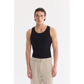 Resim AVVA Erkek Siyah Kolsuz Basic Fitilli Regular Fit Atlet B001058 