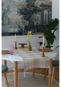 Resim Yakacihome Juta Mor 5 Parça 4 Parça Amerikan Servis & 1 Parça Püsküllü Runner Jüt Kumaş Sofra Seti Mor 