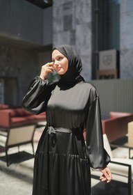 Resim Azeem Rima Saten Tesettür Abiye, Saten Elbise, Özel Gün Elbisesi, Mezuniyet Elbisesi, Söz 