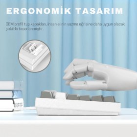 Resim Ajazz AK820 Kablolu Mekanik Oyun Klavyesi , Beyaz Işıklı, Beyaz-Gri, 82 Tuş, Hot Swap, Anti Ghosting 