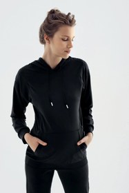 Resim Uzun Kollu Fermuarlı Kapüşonlu Esnek Kumaş Hamile Sweatshirt SW01 - Siyah / L 