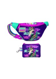 Resim Coral High Kız Çocuk Pembe Su Yeşili Unicorn Desenli Bel Çantası Ve Bozuk Para Cüzdanı Set Çok Renkli 