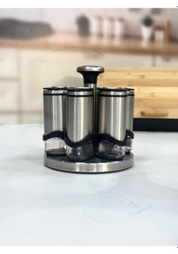 Resim Arow Basil 7 Li 115 Ml Döner Standlı Baharat Seti Inox 